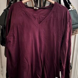 PINK Victoria's Secret Deep Purple V-Neck Long Sleeve Top